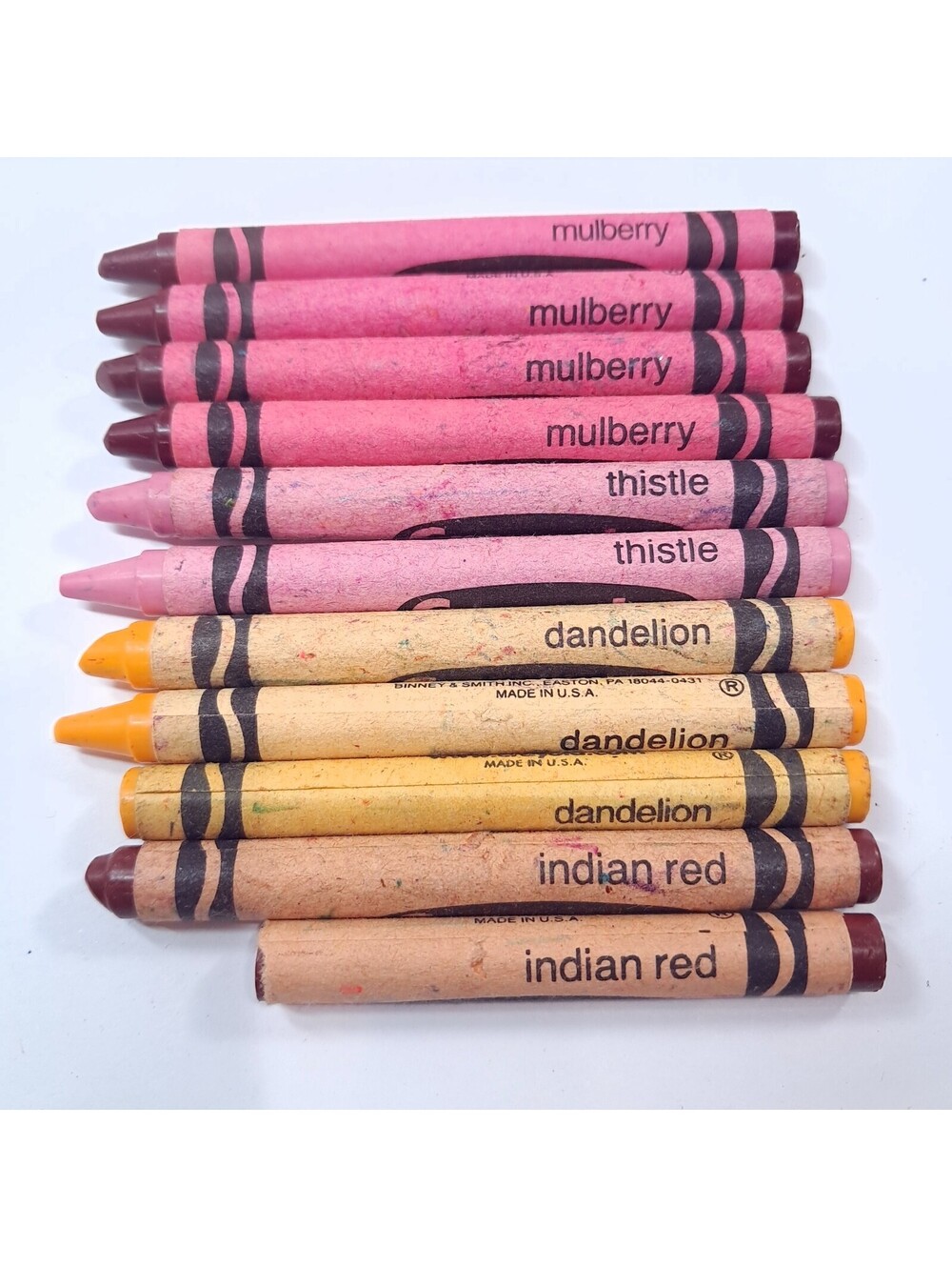 Vintage Crayola Crayons retired Indian red Dandelion Thistle Mulberry USA Binney